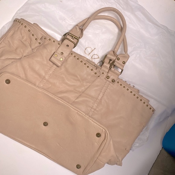 LF Deux Lux Tote Handbag Cream Nude Leather Spring ‘09 Blush Studded Large Bag - Picture 10 of 15